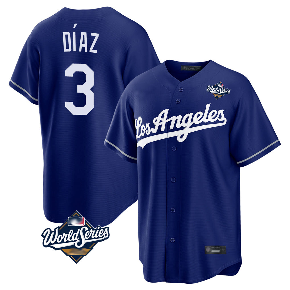 LA.Dodgers #3 Edwin D¨ªaz Player Royal World Series Game Fdoa Stitched Jerseys