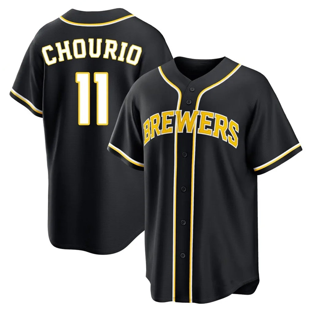 M.Brewers #11 Jackson Chourio Player Black Fashion Out Home Game Fdoa Stitched Jerseys