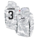 M.Vikings #3 Jordan Addison Player Arctic Camo Salute to Service Pullover Hoodies Limited Game Gdoa Stitched Jerseys
