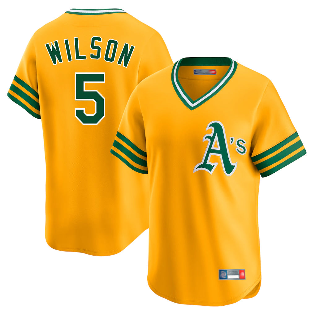 Athletics #5 Jacob Wilson Player Gold Cooperstown Collection T-shirt Game Gdoa Stitched Jerseys
