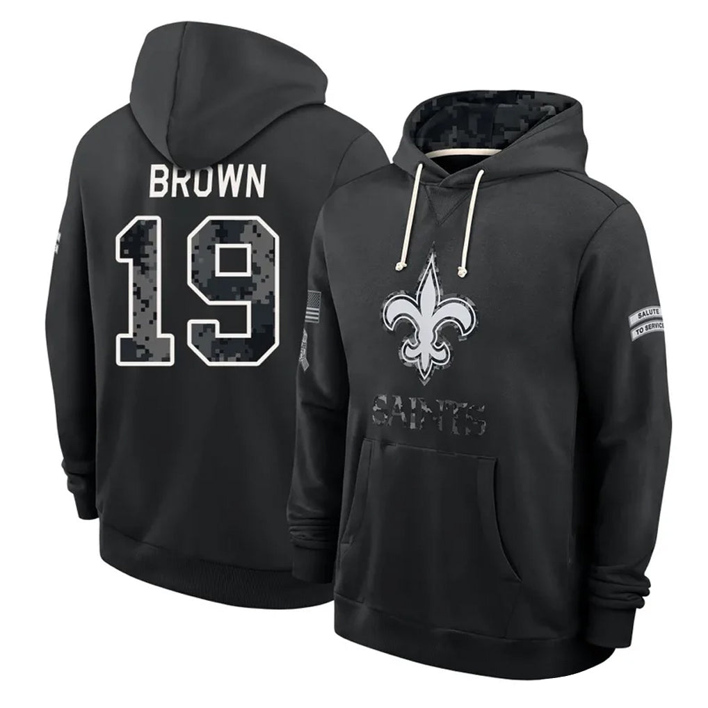 NO.Saints #19 Barion Brown Player 2026 Black Logo Pullover Hoodies Limited Game Gdoa Stitched Jerseys