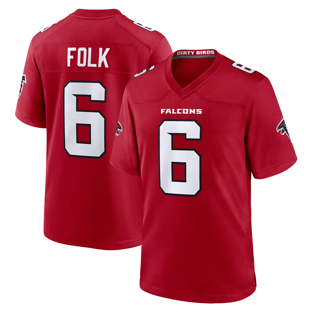 A.Falcons #6 Nick Folk Player Red Team Color Home Game Gdoa Stitched Jerseys