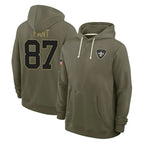 NO.Saints #87 Noah Fant Player Olive Salute to Service Pullover Hoodies Limited Gdoa Stitched Jerseys