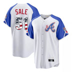 A.Braves #51 Chris Sale Player White USA 250 Fourth Of July City Connect Home Game Gdoa250Ys Stitched Jerseys