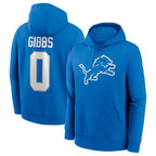 D.Lions #0 Jahmyr Gibbs Player Blue Salute to Service Pullover Hoodies Limited Gdoa Stitched Jerseys