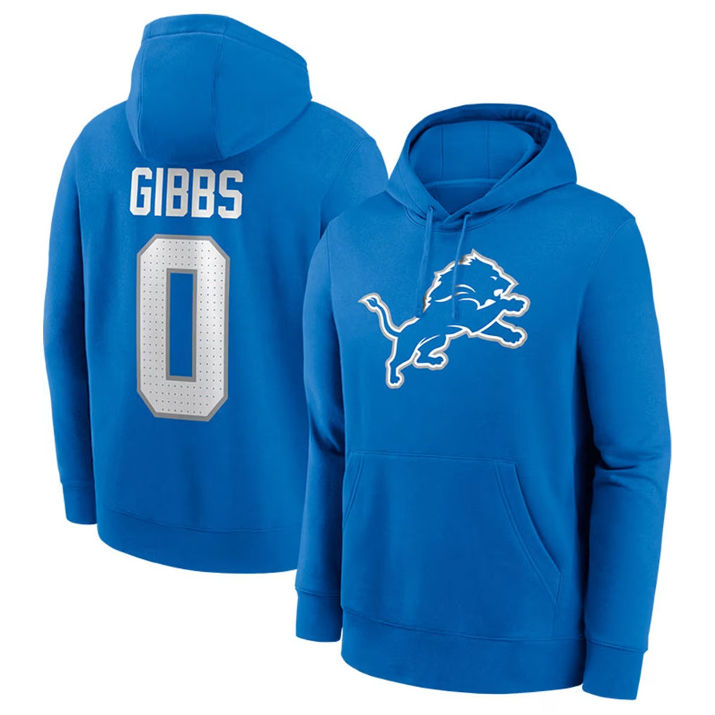 D.Lions #0 Jahmyr Gibbs Player Blue Salute to Service Pullover Hoodies Limited Gdoa Stitched Jerseys