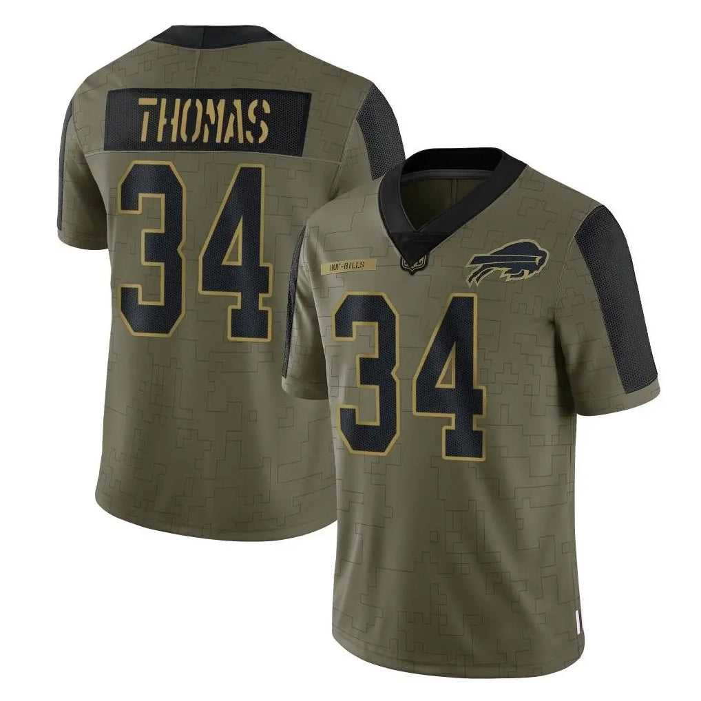 B.Bills #34 Thurman Thomas Player Olive Salute To Service Limited Gdoa Stitched Jerseys