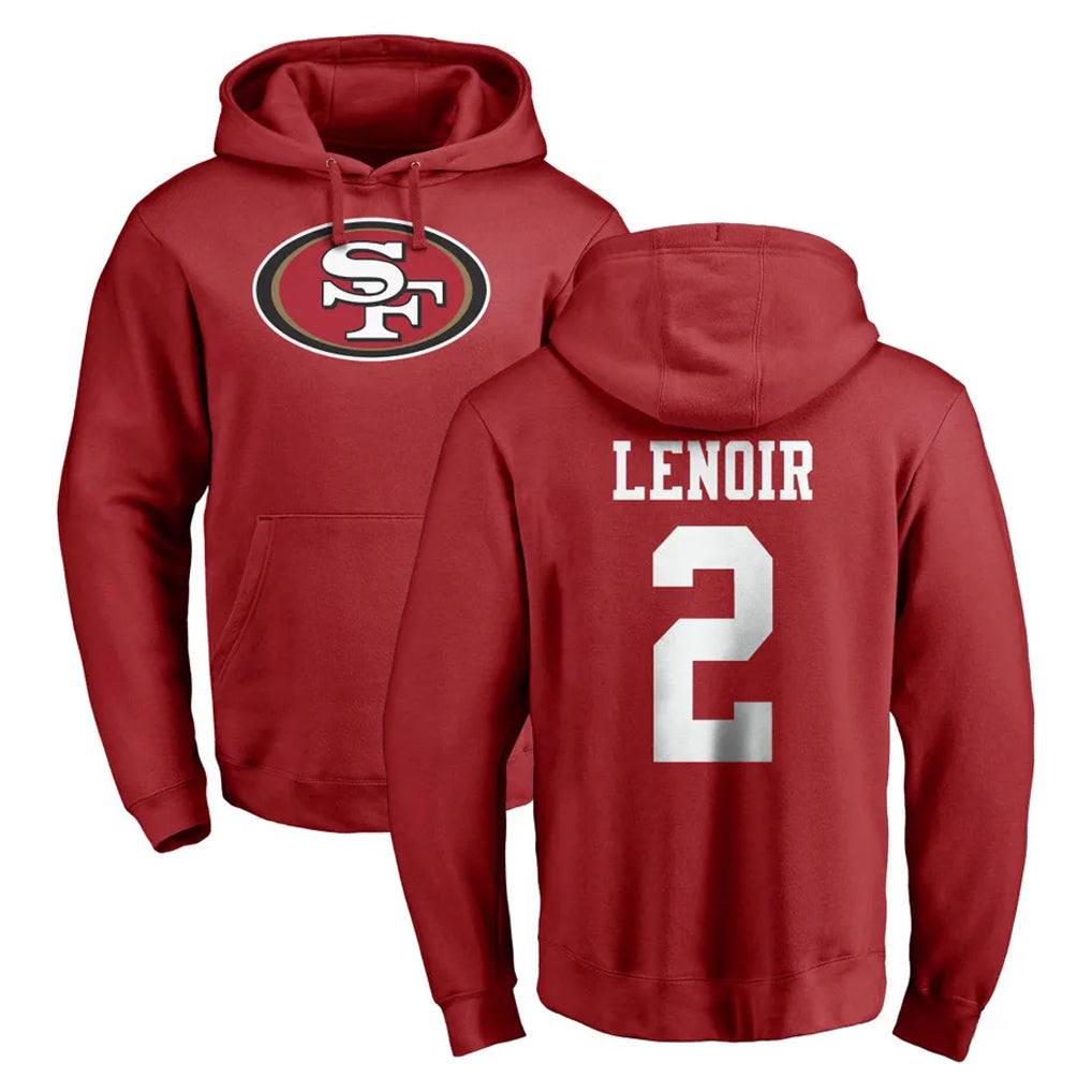 SF.49ers #2 Deommodore Lenoir Player Red LOGO Pullover Hoodies Home Game Gdoa Stitched Jerseys