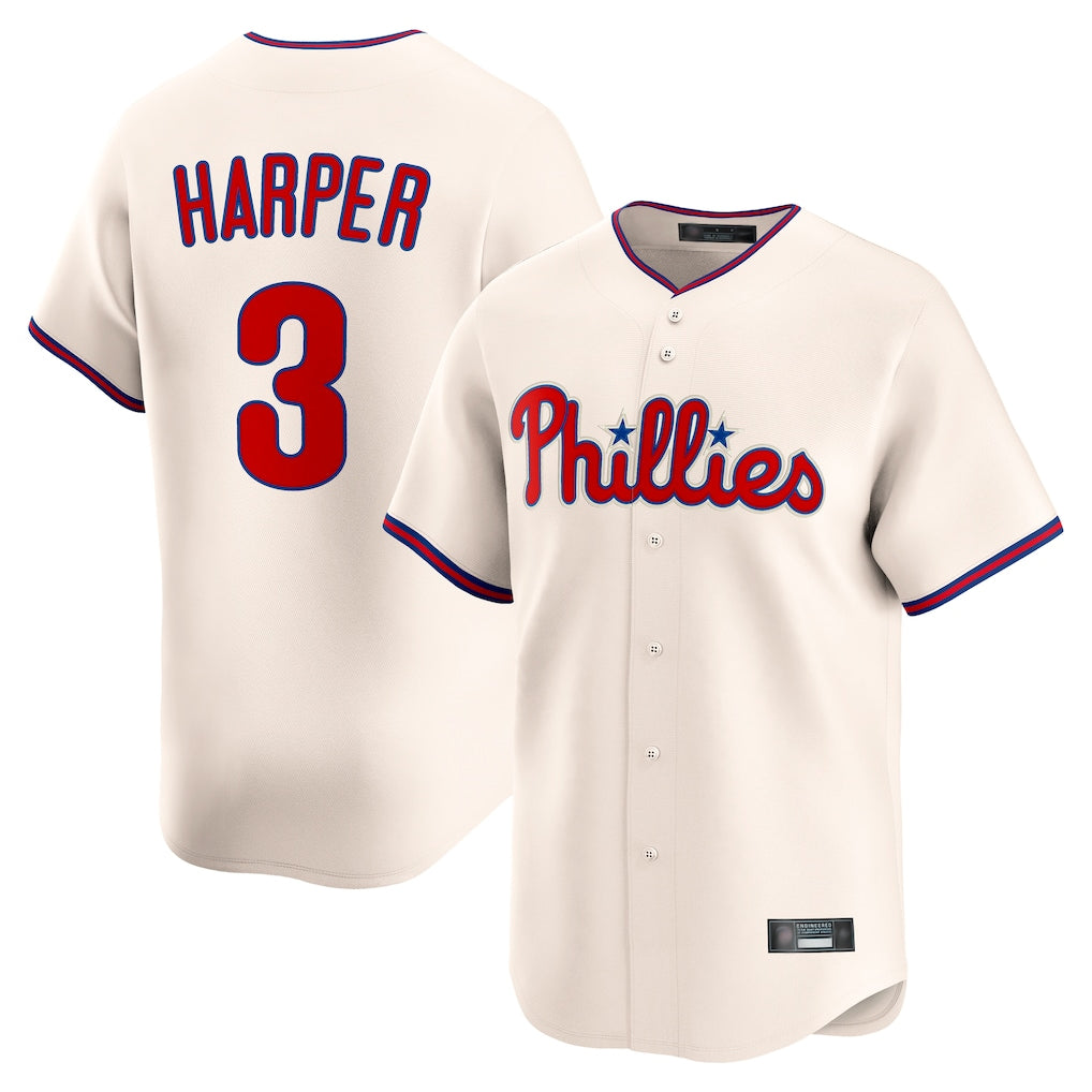 P.Phillies #3 Bryce Harper Player Cream Home Limited Fdoa Stitched Jerseys