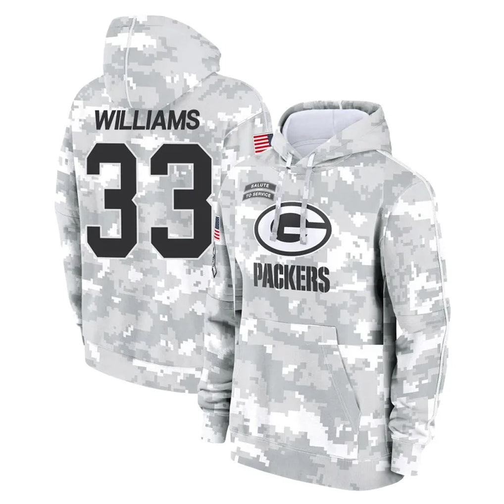 GB.Packers #33 Evan Williams Player Arctic Camo Salute to Service Hoodies Limited Game Gdoa Stitched Jerseys