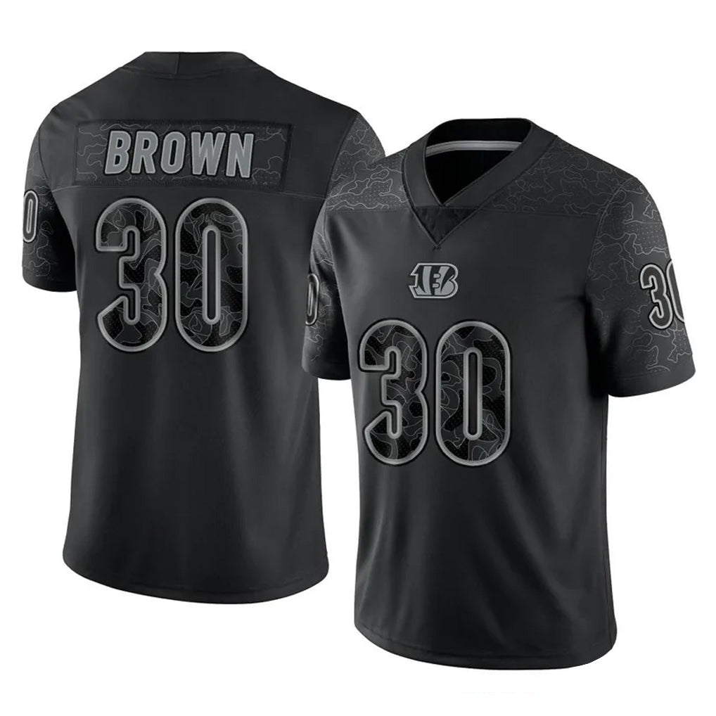 C.Bengals #30 Chase Brown Player Black Reflective Limited Game Gdoa Stitched Jerseys