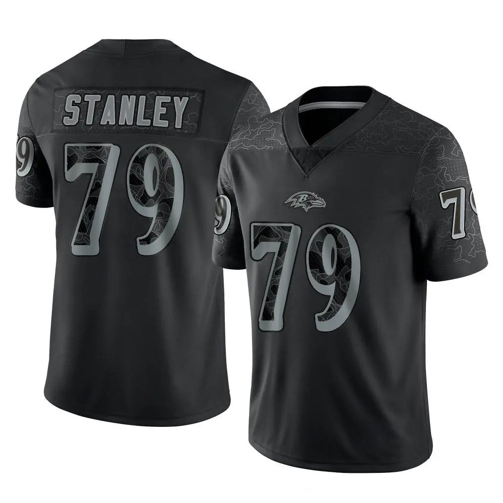 B.Ravens #79 Ronnie Stanley Player Black REFLECTIVE Limited Gdoa Stitched Jerseys