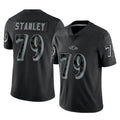B.Ravens #79 Ronnie Stanley Player Black REFLECTIVE Limited Gdoa Stitched Jerseys