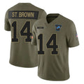 D.Lions #14 Amon-Ra St. Brown Player Olive 2025 Salute To Service Limited Home Game Gdoa Stitched Jerseys
