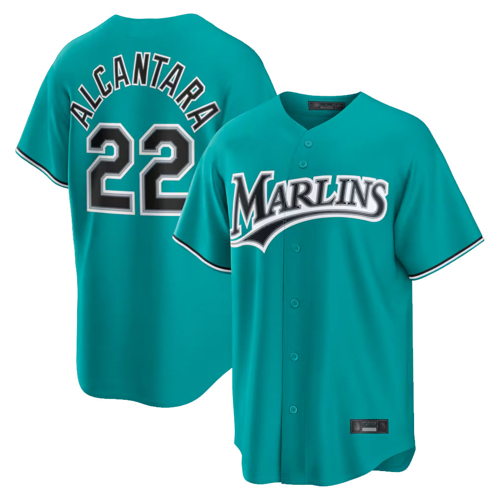 M.Marlins #22 Sandy Alcantara Player Teal  Home Game Fdoa Stitched Jerseys