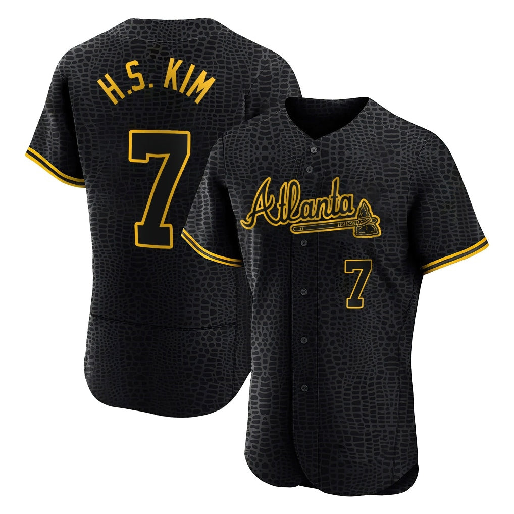 A.Braves #7 Ha-Seong Kim Player Black Snake Skin City Limited Elite Home Game Gdoa Stitched Jerseys