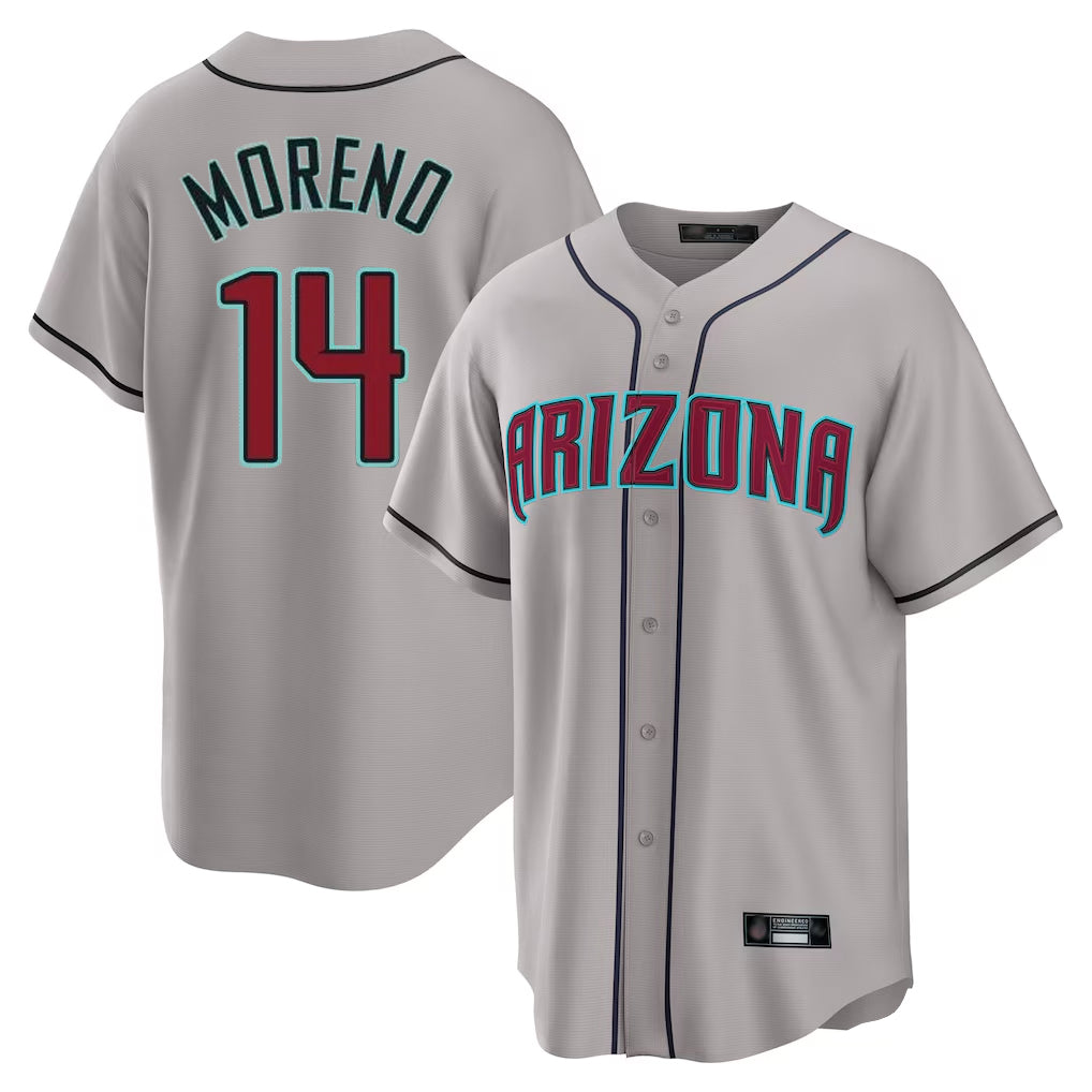 A.Diamondbacks #14 Gabriel Moreno Player Gray Road Home Game Gdoa Stitched Jerseys