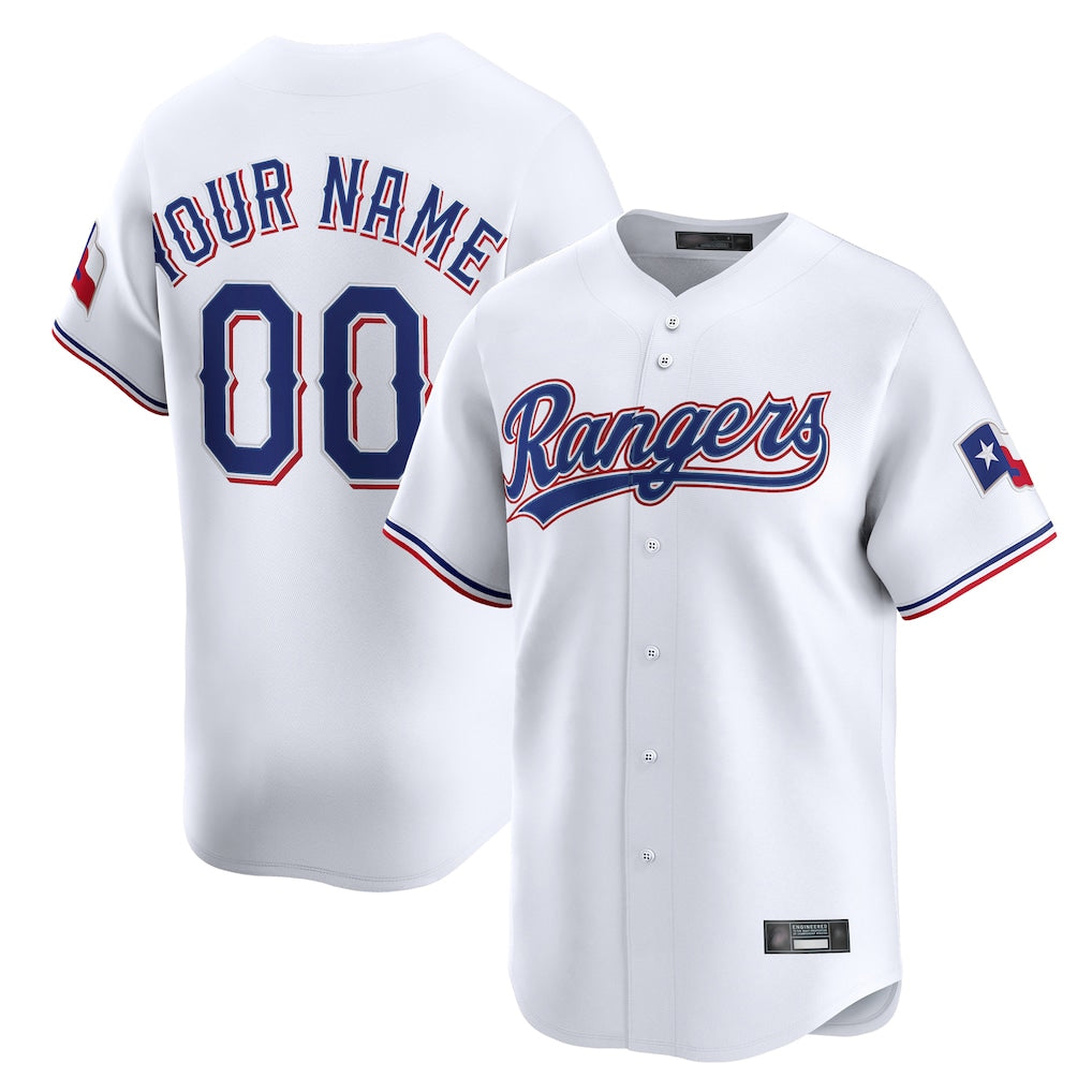 Custom T.Rangers White Limited Home Game Any Name & Number Gdoa Stitched Jerseys