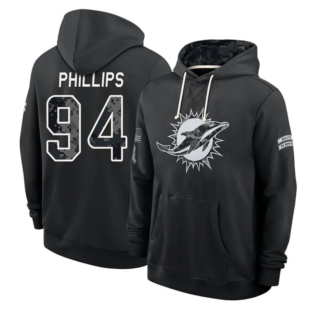 M.Dolphins #94 Jordan Phillips Player 2026 Black Logo Pullover Hoodies Limited Game Gdoa Stitched Jerseys