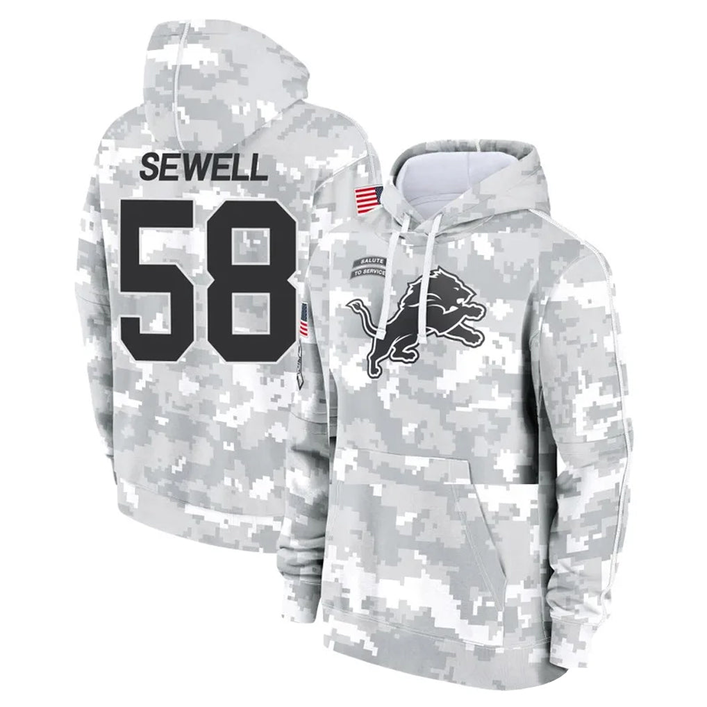 D.Lions #58 Penei Sewell Player Arctic Camo Salute to Service Hoodies Limited Game Gdoa Stitched Jerseys
