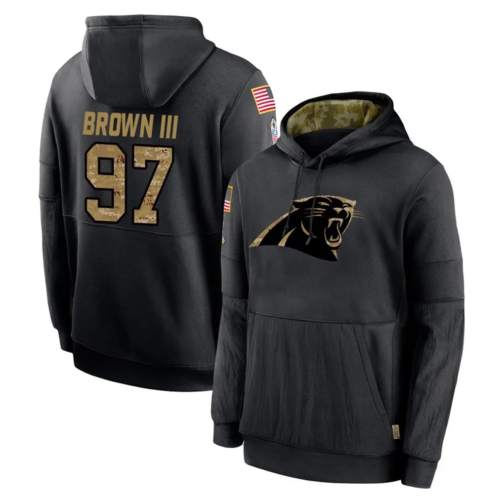 C.Panthers #97 Bobby Brown III Player Black Salute to Service Pullover Hoodies Limited Game Gdoa Stitched Jerseys