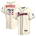 A.Braves #31 Greg Maddux Player Cream USA 250 Fourth Of July Limited Home Game Gdoa250Ys Stitched Jerseys