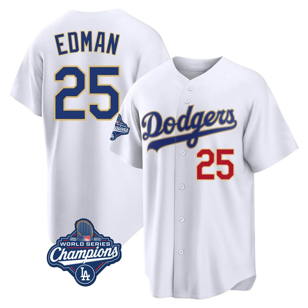 LA.Dodgers #25 Tommy Edman Player Gold White World Series Meet 2026 Collection Stadium Limited Fdoa Stitched Jerseys