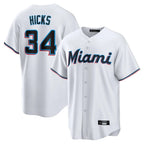 M.Marlins #34 Liam Hicks Player White  Home Game Fdoa Stitched Jerseys