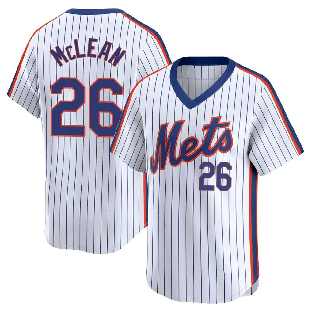 NY.Mets #26 Nolan McLean Player White Cooperstown Collection T-shirt Game Fdoa Stitched Jerseys