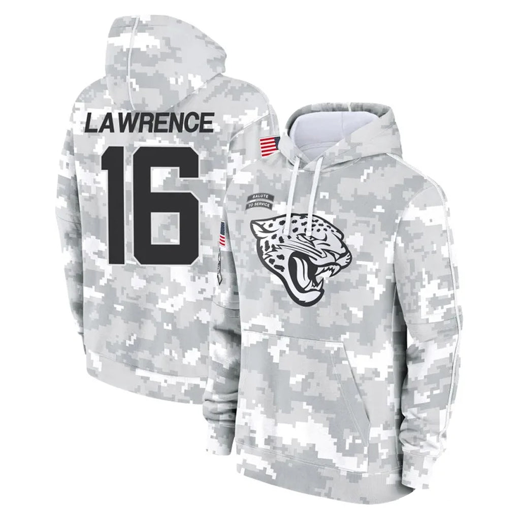 J.Jaguars #16 Trevor Lawrence Player Arctic Camo Salute to Service Hoodies Limited Game Gdoa Stitched Jerseys