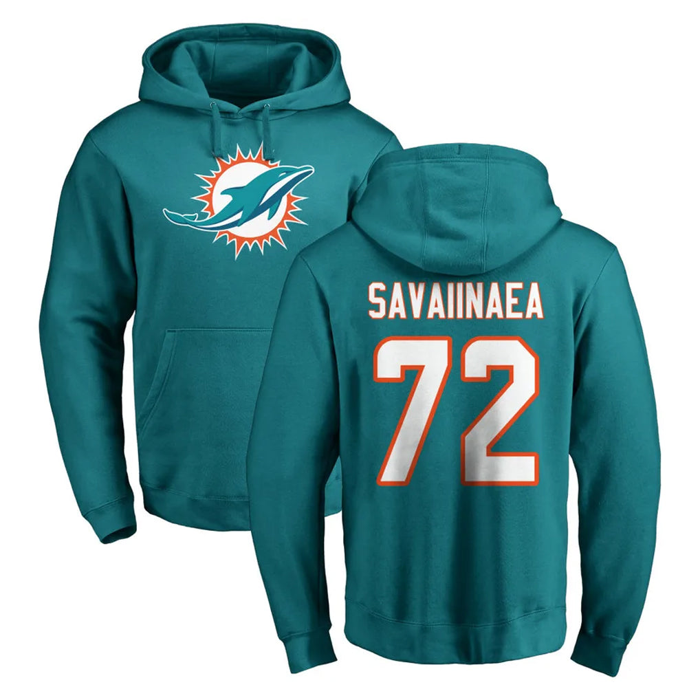 M.Dolphins #72 Jonah Savaiinaea Player Aqua LOGO Pullover Hoodies Limited Gdoa Stitched Jerseys