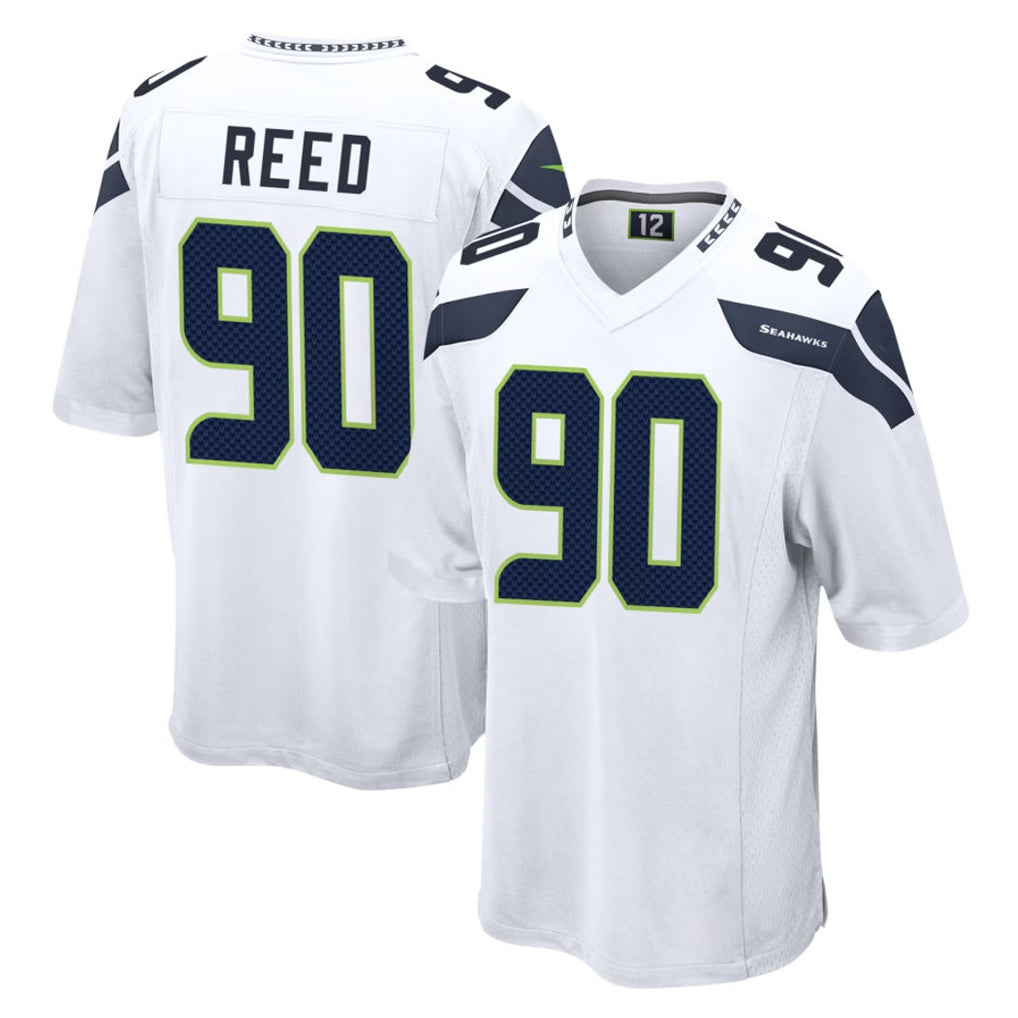 S.Seahawks #90 Jarran Reed Player White Home Game Gdoa Stitched Jerseys