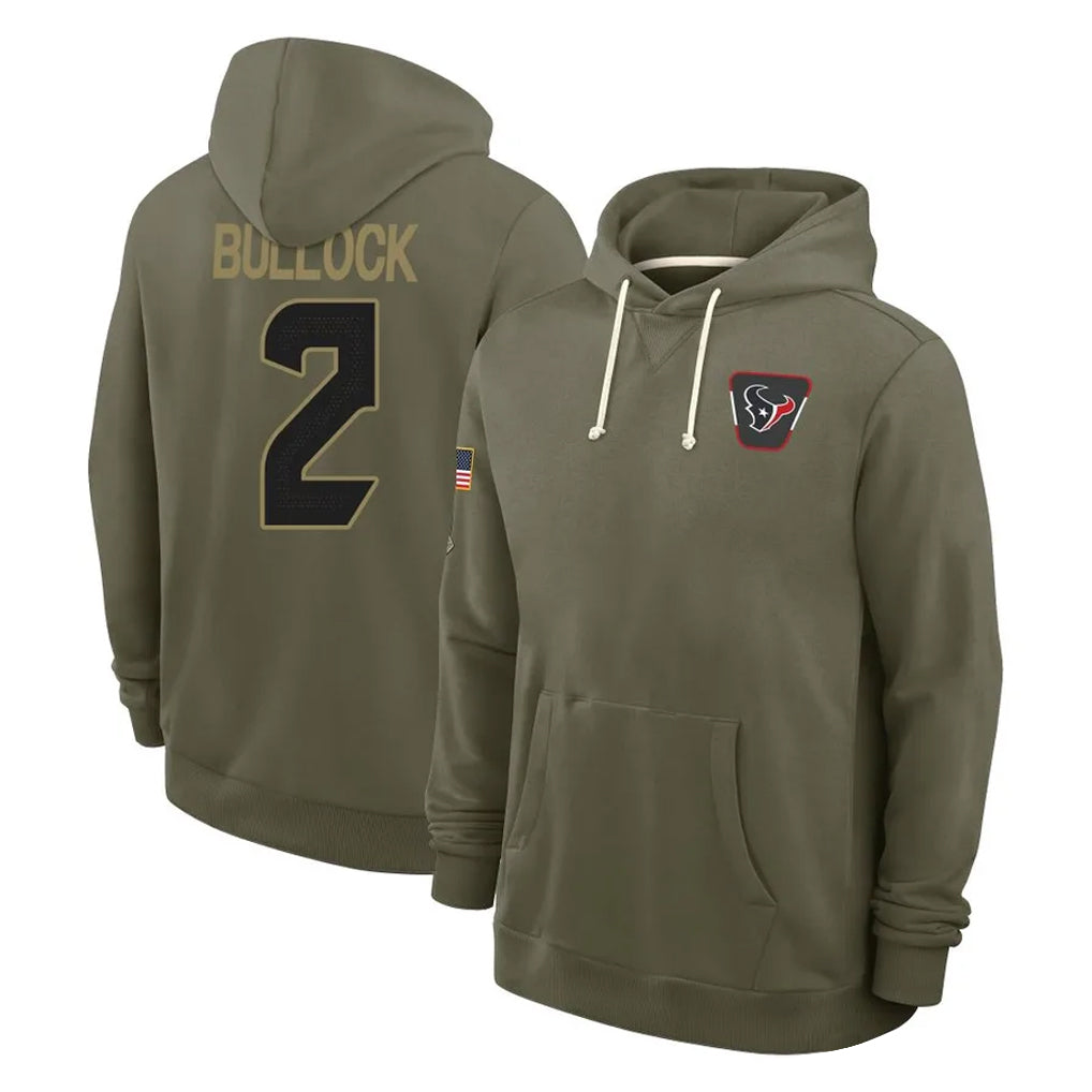 H.Texans #2 Calen Bullock Player Olive Salute to Service Pullover Hoodies Limited Gdoa Stitched Jerseys