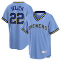 M.Brewers #22 Christian Yelich Player Light Blue Cooperstown Collection Game T-shirt Fdoa Stitched Jerseys