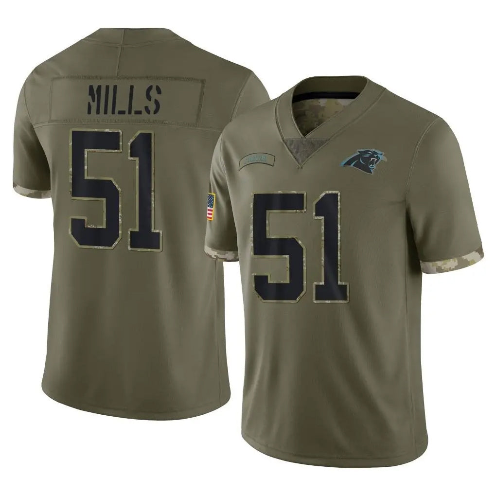 C.Panthers #51 Sam Mills Player Olive Salute to Service Game Gdoa Stitched Jerseys