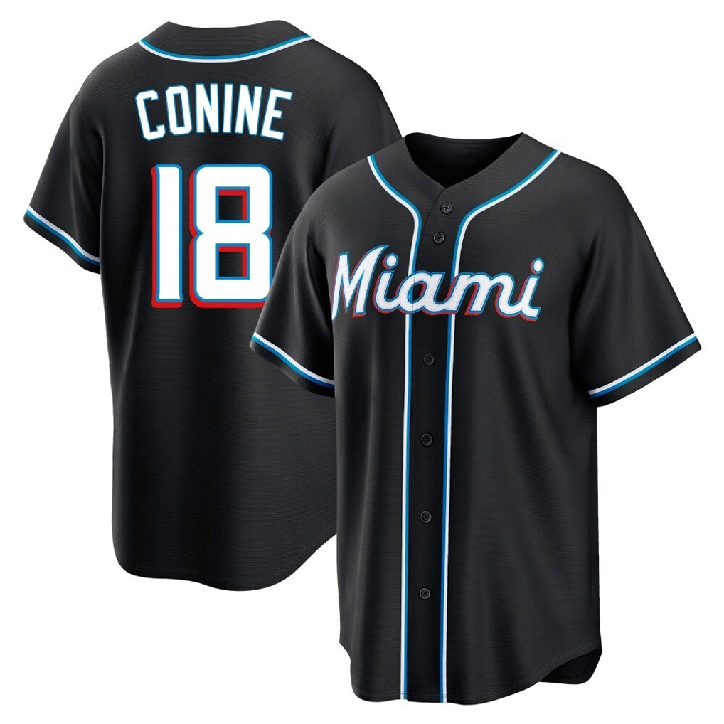 M.Marlins #18 Griffin Conine Player Black Fashion Out Home Game Fdoa Stitched Jerseys