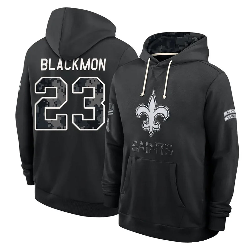 NO.Saints #23 Julian Blackmon Player 2026 Black Logo Pullover Hoodies Limited Game Gdoa Stitched Jerseys
