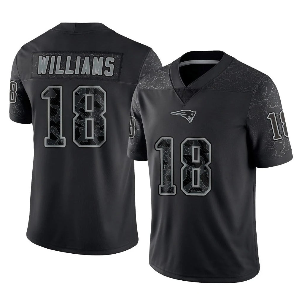 NE.Patriots #18 Kyle Williams Player Black Reflective LImited Home Game Gdoa Stitched Jerseys