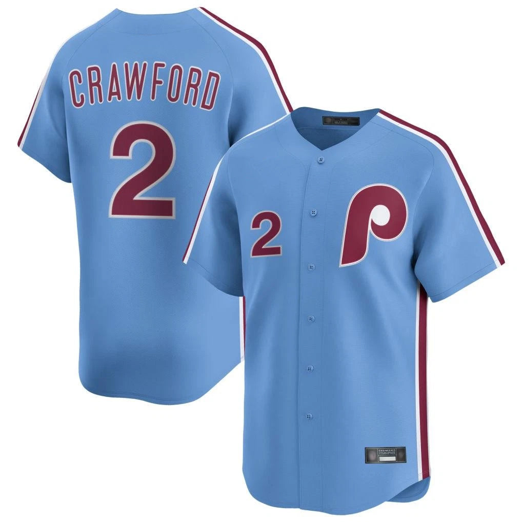 P.Phillies #2 Justin Crawford Player Light Blue Home Limited Fdoa Stitched Jerseys