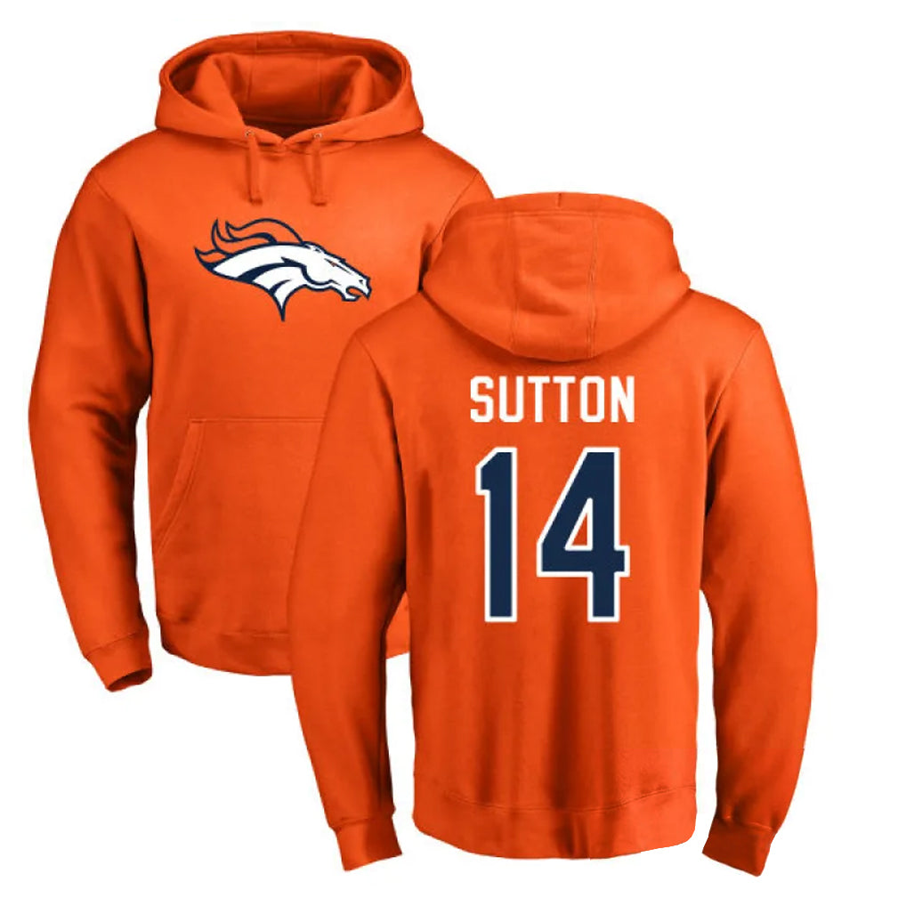 D.Broncos #14 Courtland Sutton Player Orange Pullover Hoodie Limited Gdoa Stitched Jerseys