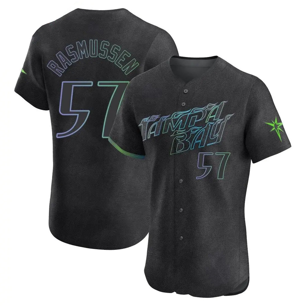 T.Bay Rays #57 Drew Rasmussen Player Black City Connect Home Limited Elite Fdoa Stitched Jerseys