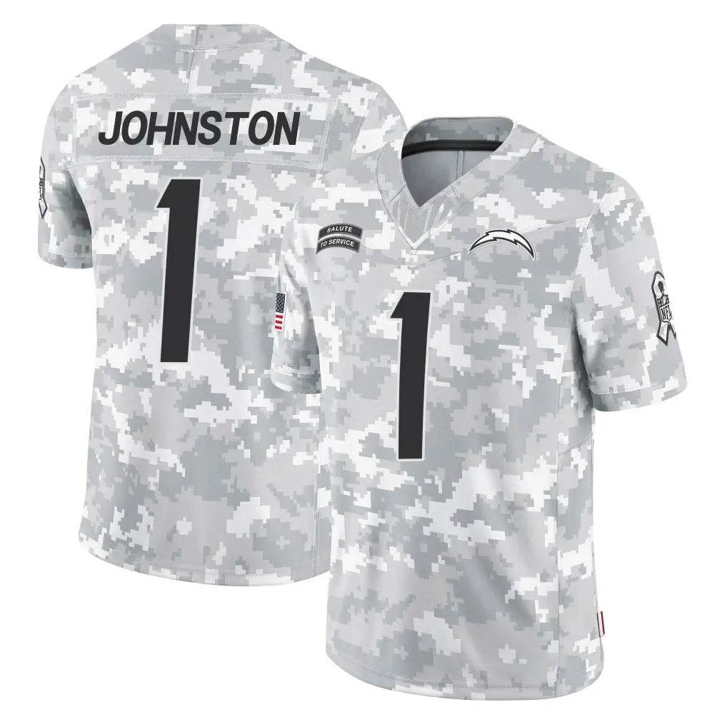 LA.Chargers #1 Quentin Johnston Player Arctic Camo Salute To Service Limited Game Gdoa Stitched Jerseys