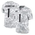 LA.Chargers #1 Quentin Johnston Player Arctic Camo Salute To Service Limited Game Gdoa Stitched Jerseys