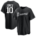 A.Braves #10 Chipper Jones Player Black Home Game Gdoa Stitched Jerseys