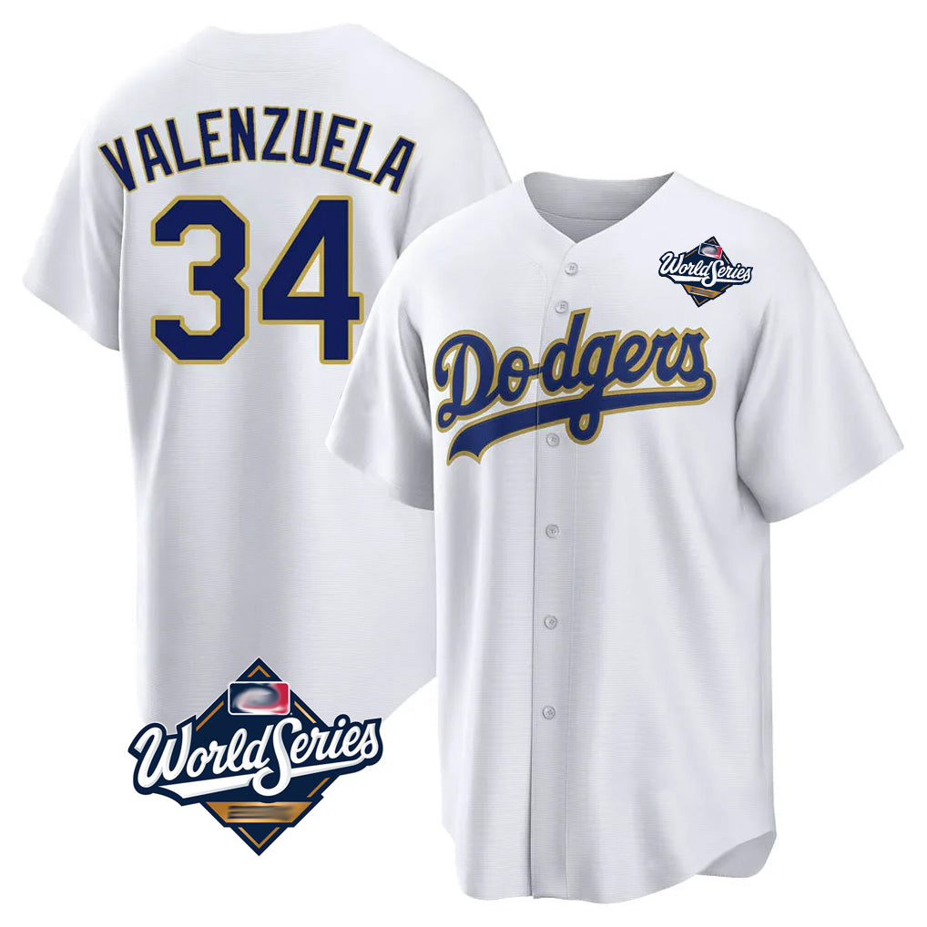 LA.Dodgers #34 Fernando Valenzuela Player Gold White World Series 2026 Collection Stadium Game Fdoa Stitched Jerseys