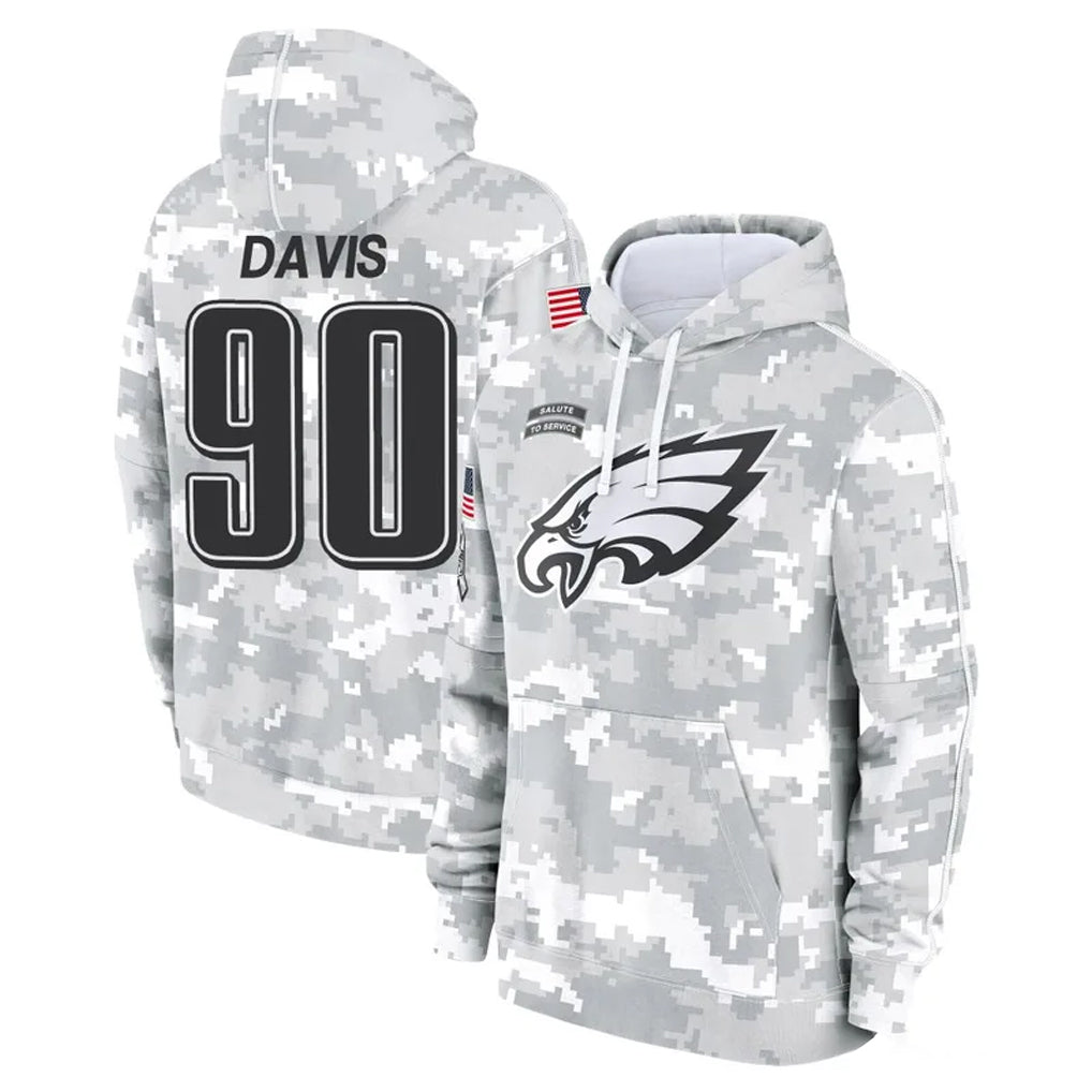 P.Eagles #90 Jordan Davis Player Arctic Camo Salute to Service Pullover Hoodies Limited Game Gdoa Stitched Jerseys