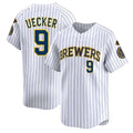 M.Brewers #9 Bob Uecker Player White Stripes Home Limited Game Fdoa Stitched Jerseys