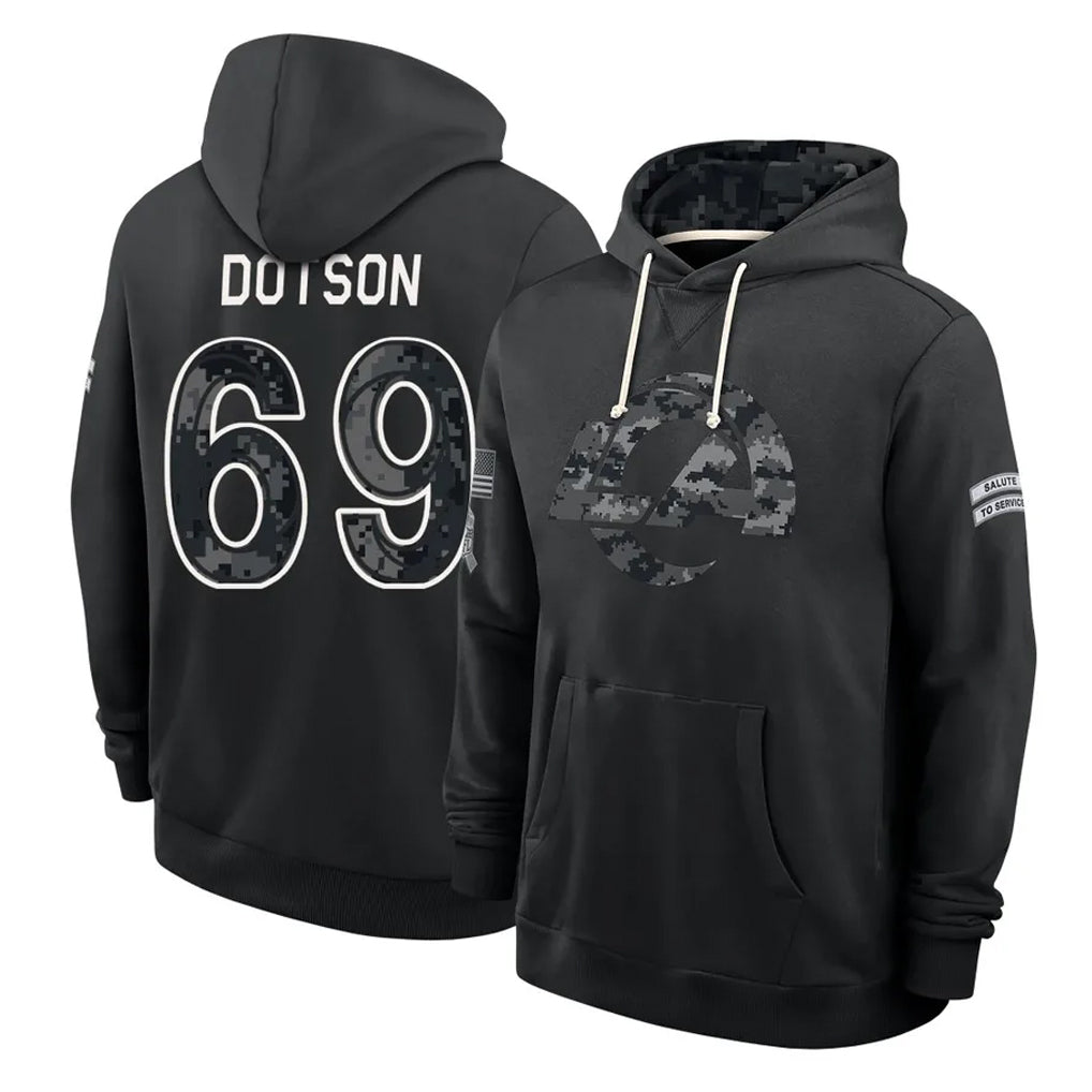LA.Rams #69 Kevin Dotson Player 2026 Black Logo Pullover Hoodies Limited Game Gdoa Stitched Jerseys