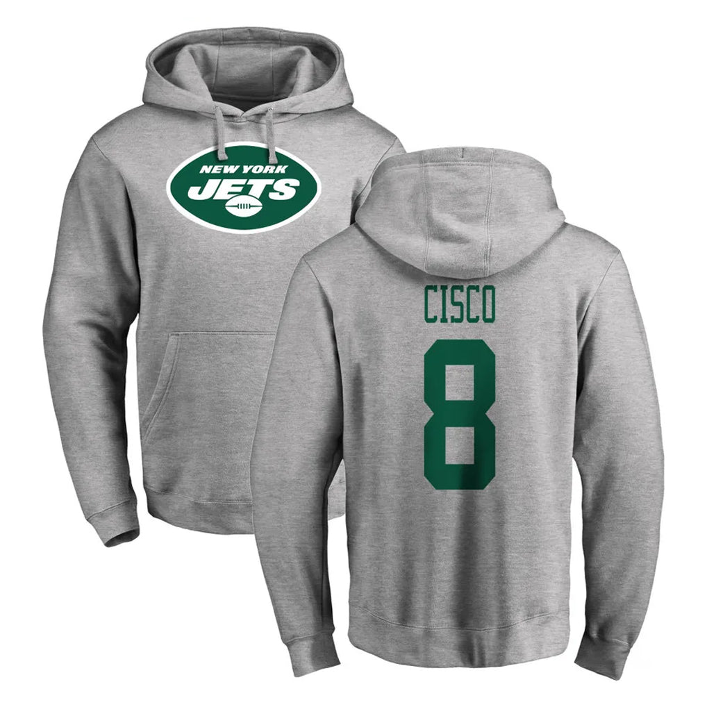 NY.Jets #8 Andre Cisco Player Gray LOGO Pullover Hoodies Limited Game Gdoa Stitched Jerseys