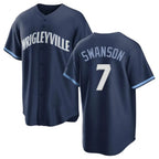 C.Cubs #7 Dansby Swanson Player Navy City Connect Home Game Gdoa Stitched Jerseys